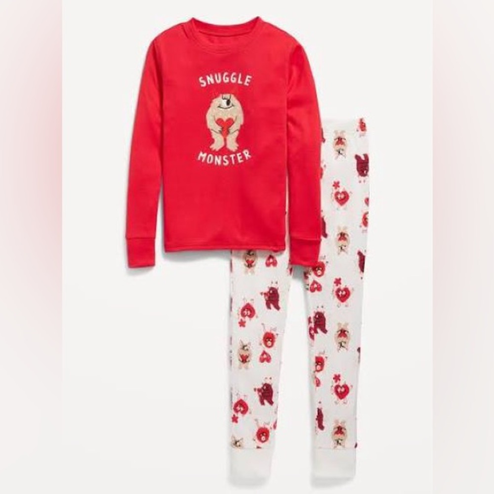 Old Navy Red and White Snuggle Monster Pajama Set Sz 3T